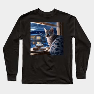 Silver Bengal Cat Enjoys Her Cakes Long Sleeve T-Shirt